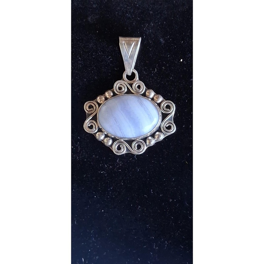 Sterling Silver CII Mexico Blue Lace Agate Pendant 925